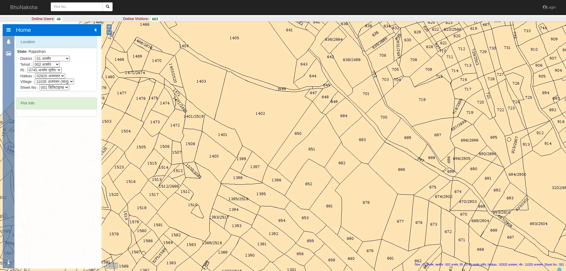 Bhu Naksha Rajasthan village map interface
